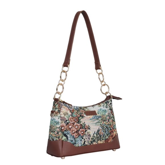 Women’s Botanical Pattern Tapestry Fabric Sling Shoulder Bag, Satchel Purse - Picture 8 of 8